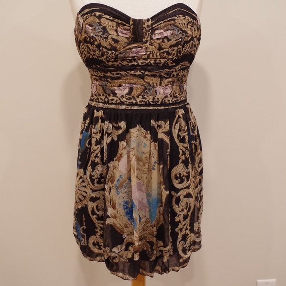 Bebe Silk Chiffon Bubble Hem Strapless Cocktail Dress- Sz. Med - Picture 2 of 9